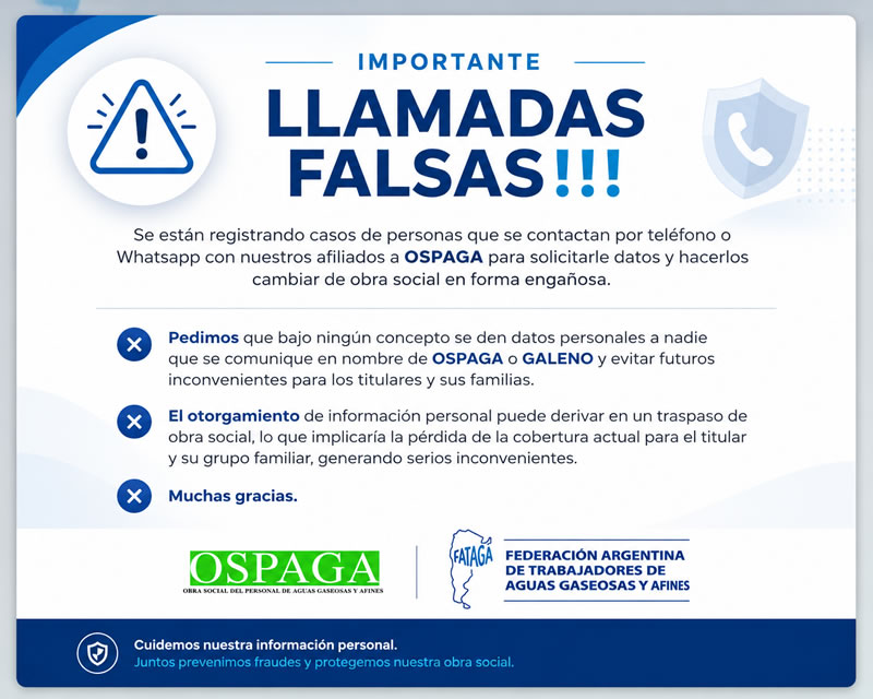 Aviso importante sobre llamadas falsas dirigidas a afiliados de OSPAGA